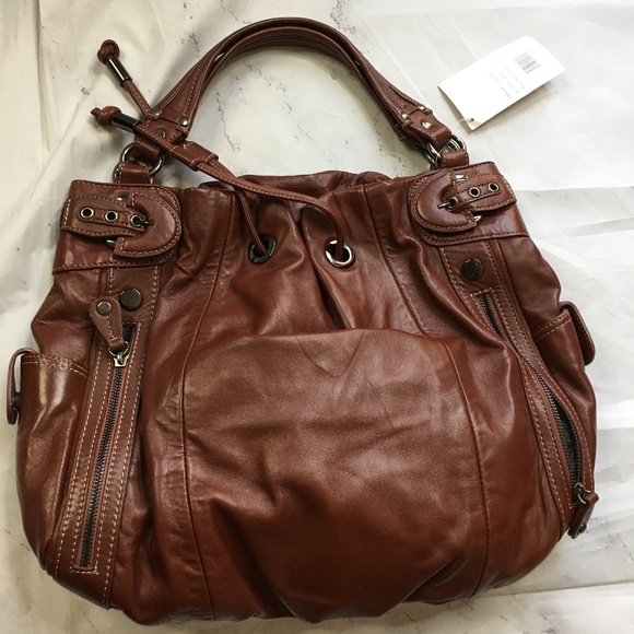 Hype Brand Large soft REAL leather cognac colored Handbag NWT - Picture 3 of 6
